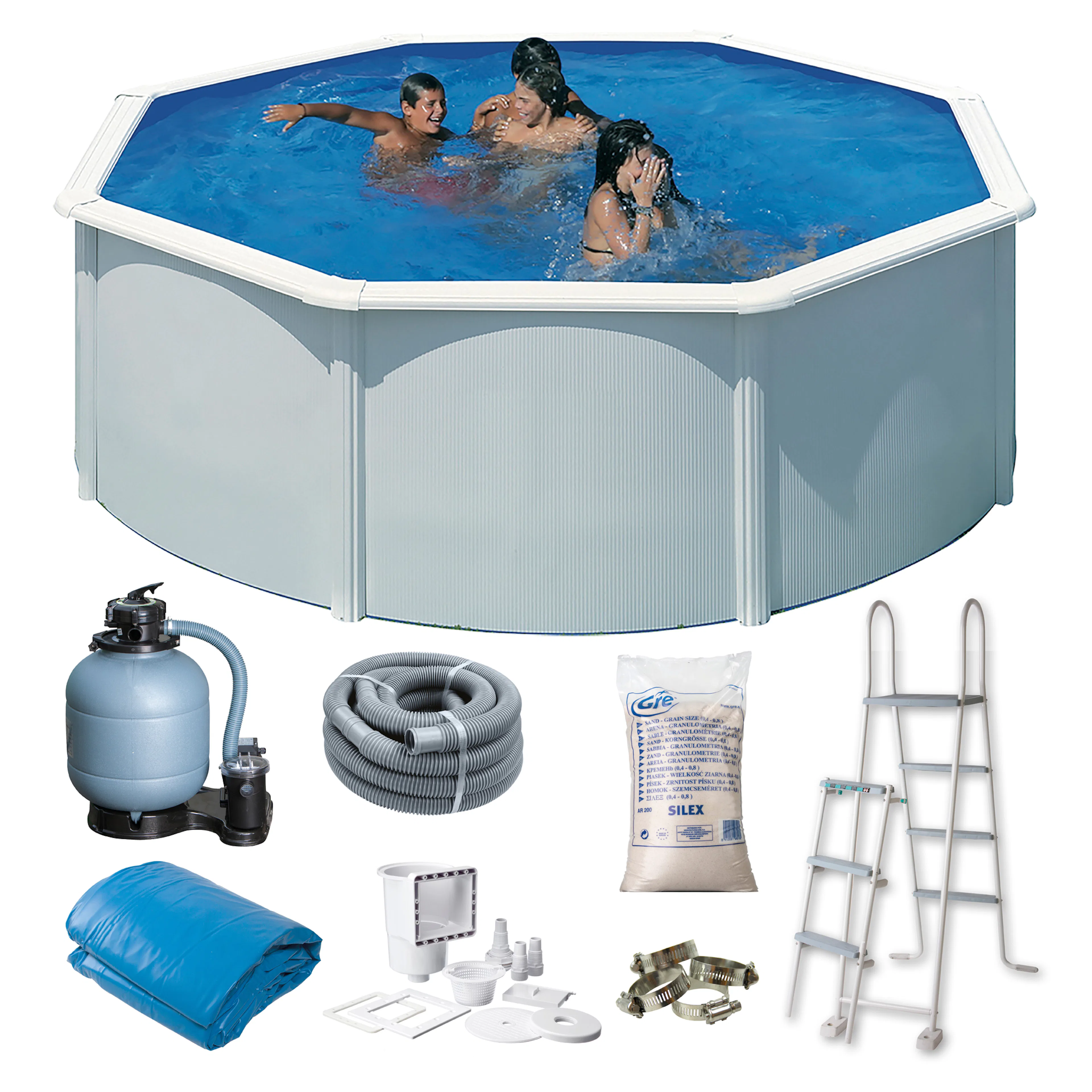 Basic Pool Rund Ø350 x 132 cm, Vit Ø350 cm, Djup: 132 cm, Färg:  Vit