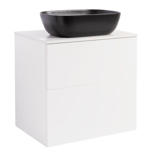Isel 60Vitm Bs Vit+Ts Rekt Sv Färg Tvättställsskåpet: Matt Vit, Färg Bänkskiva: Vit, Färg Tvättställ: Svart - B: 606 mm, H: 737 mm, D: 470 mm
