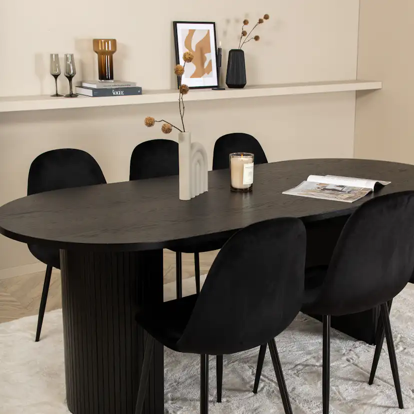 Matgrupp Venture Home Bianca Svart med 6 Pobbie Stolar Sammet