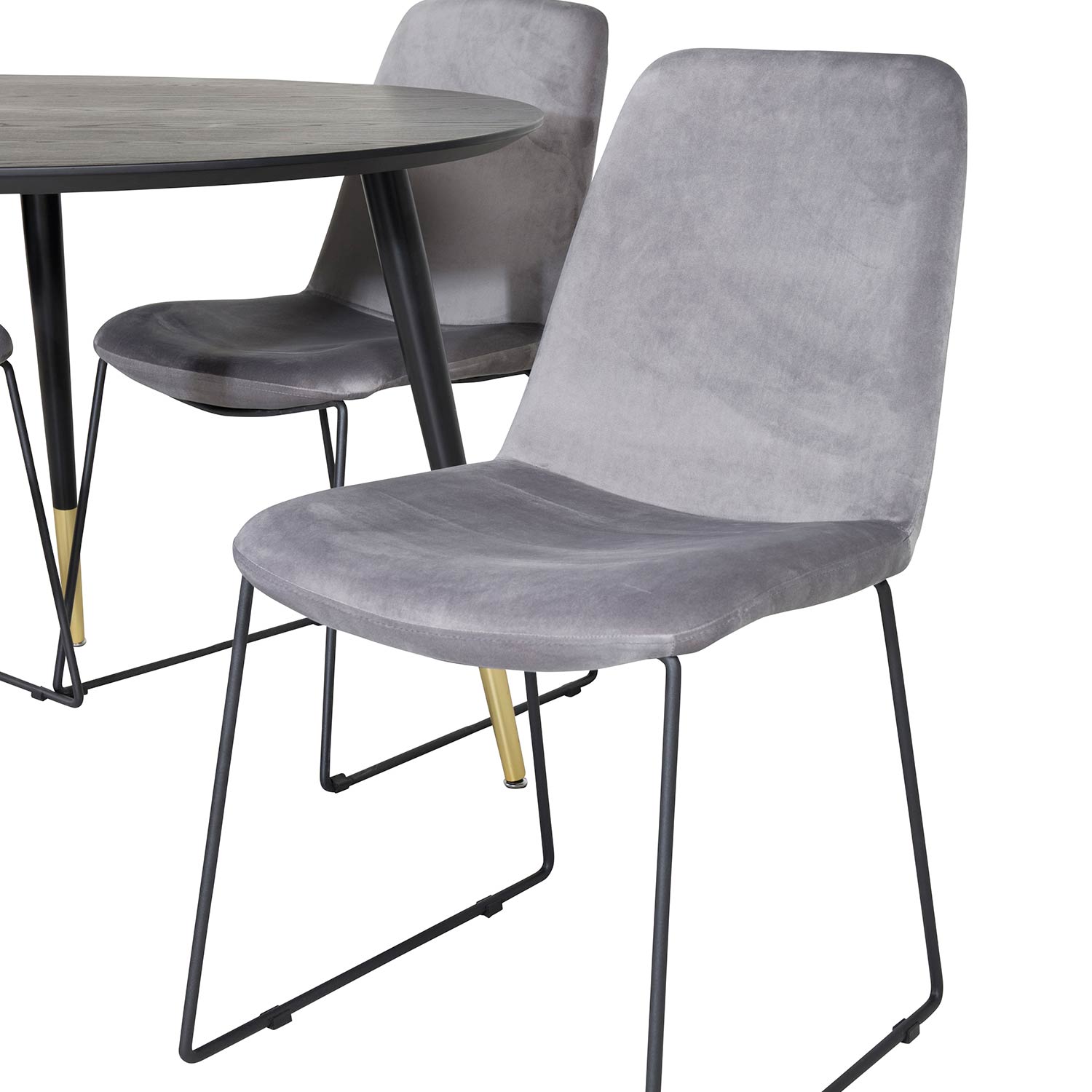 Dipp Table - - Black / Black Brass+Muce Chair - - Grey Velve Svart/Mässing/Grå