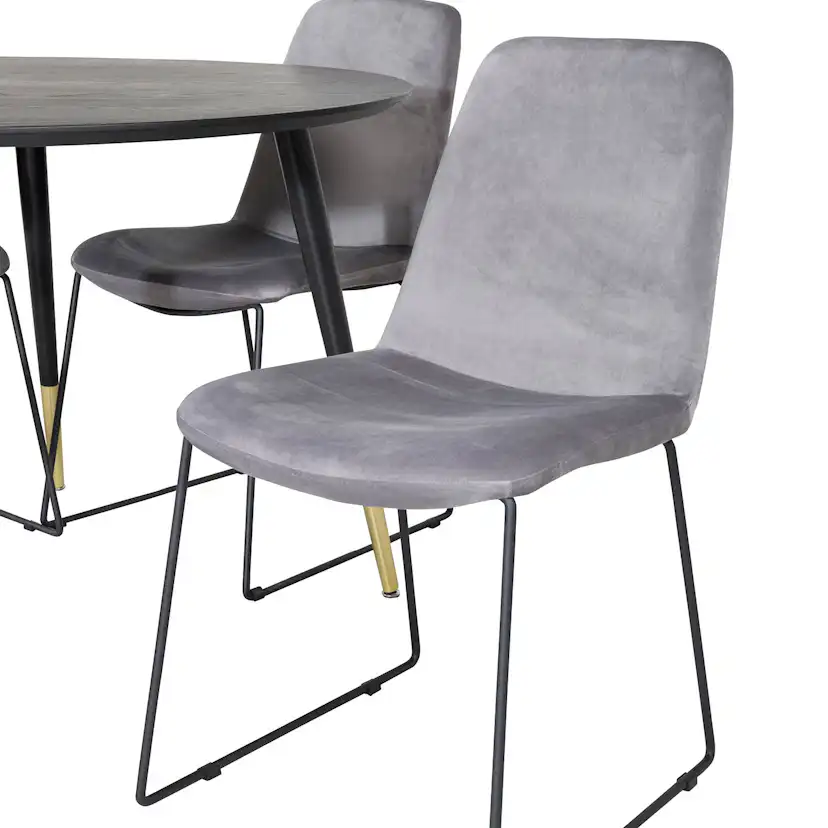 Dipp Table - - Black / Black Brass+Muce Chair - - Grey Velve Svart/Mässing/Grå