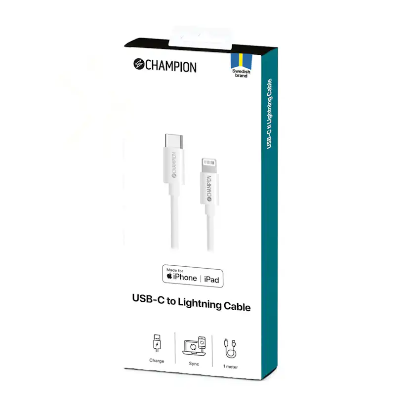 USB-C Champion till Lightning Kabel 1m Vit