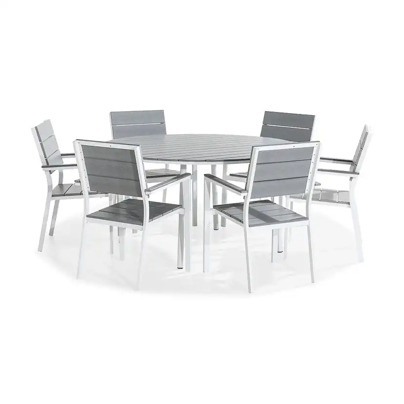 Matgrupp Utomhus Comfort Garden Tunis Rund 140 med 6 StapelTrädgårdsstolar Aintwood