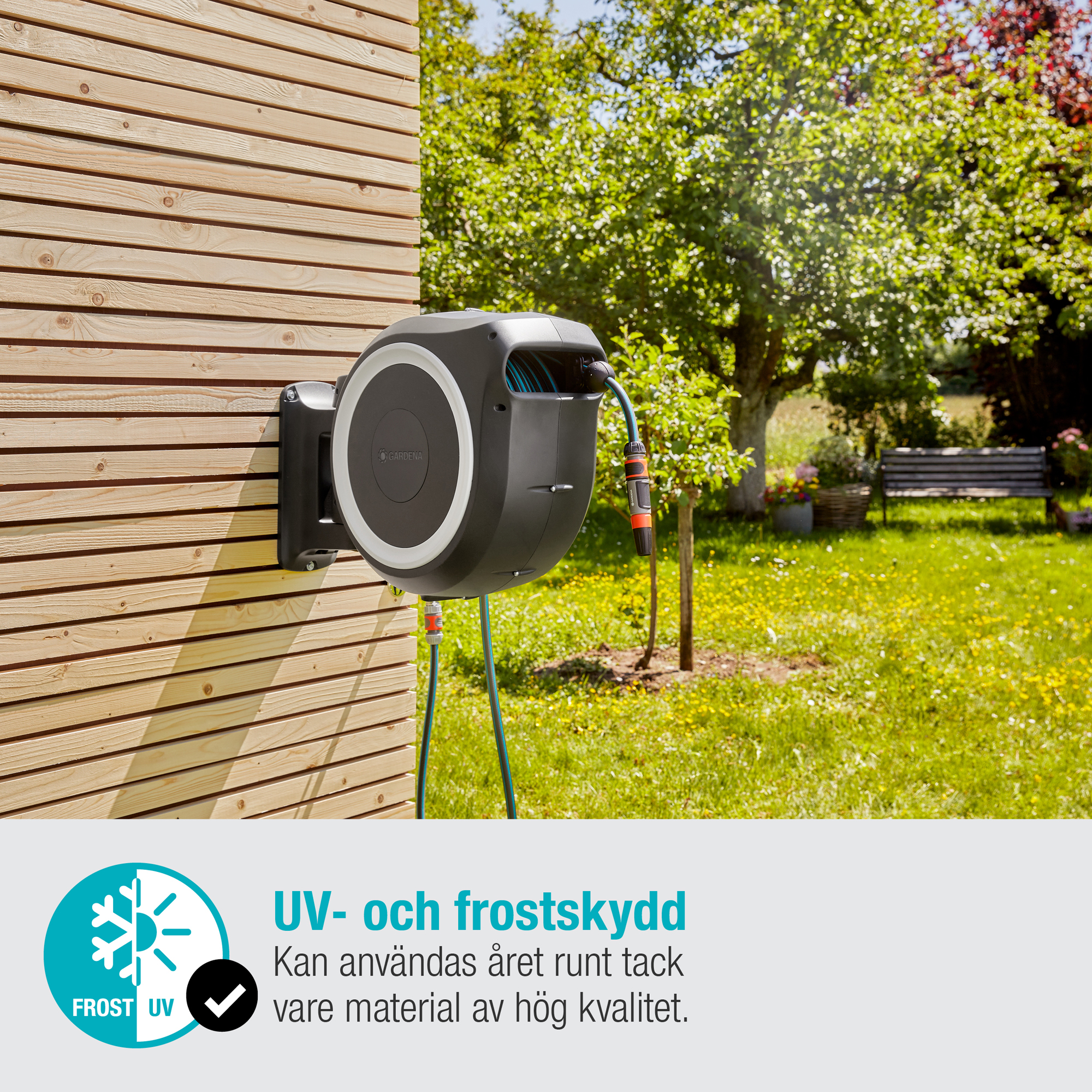 Väggslangbox Gardena RollUp L Vit 30m med Extra Munstycke - Perfekt för Vattenslang & Trädgårdsslang