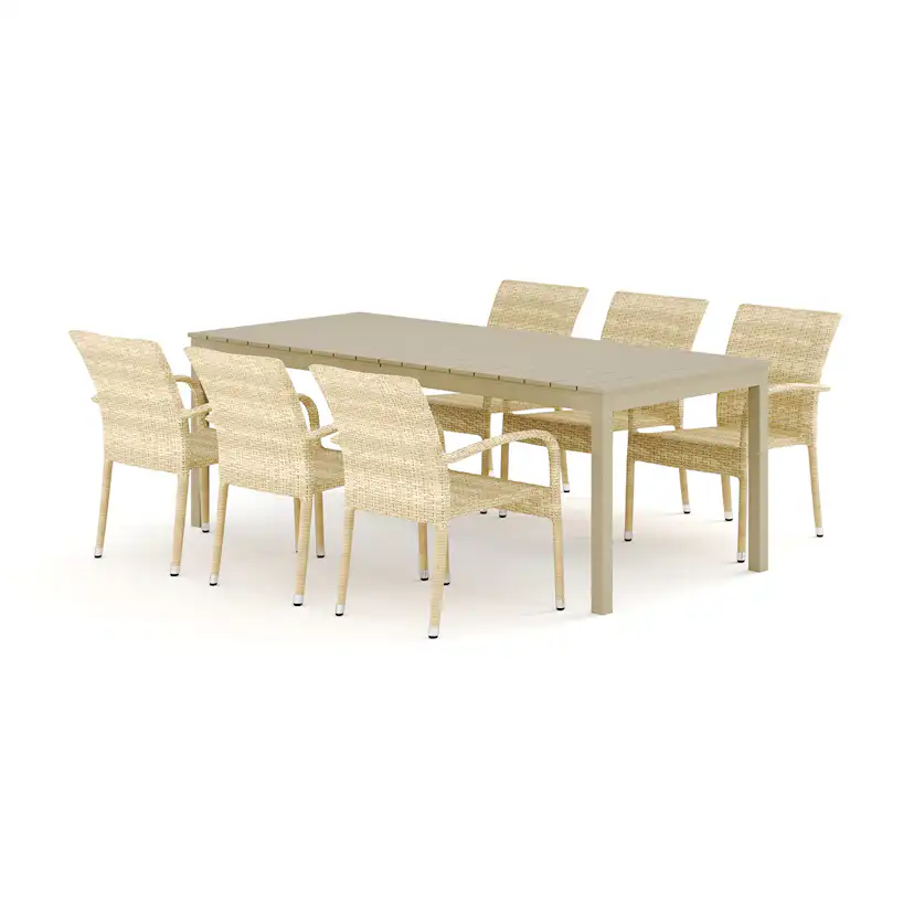 Trädgårdsgrupp Comfort Garden Tunis utomhus matgrupp förlängningsbart 205/305x90 cm med 6 Thor Light Trädgårdsfåtölj