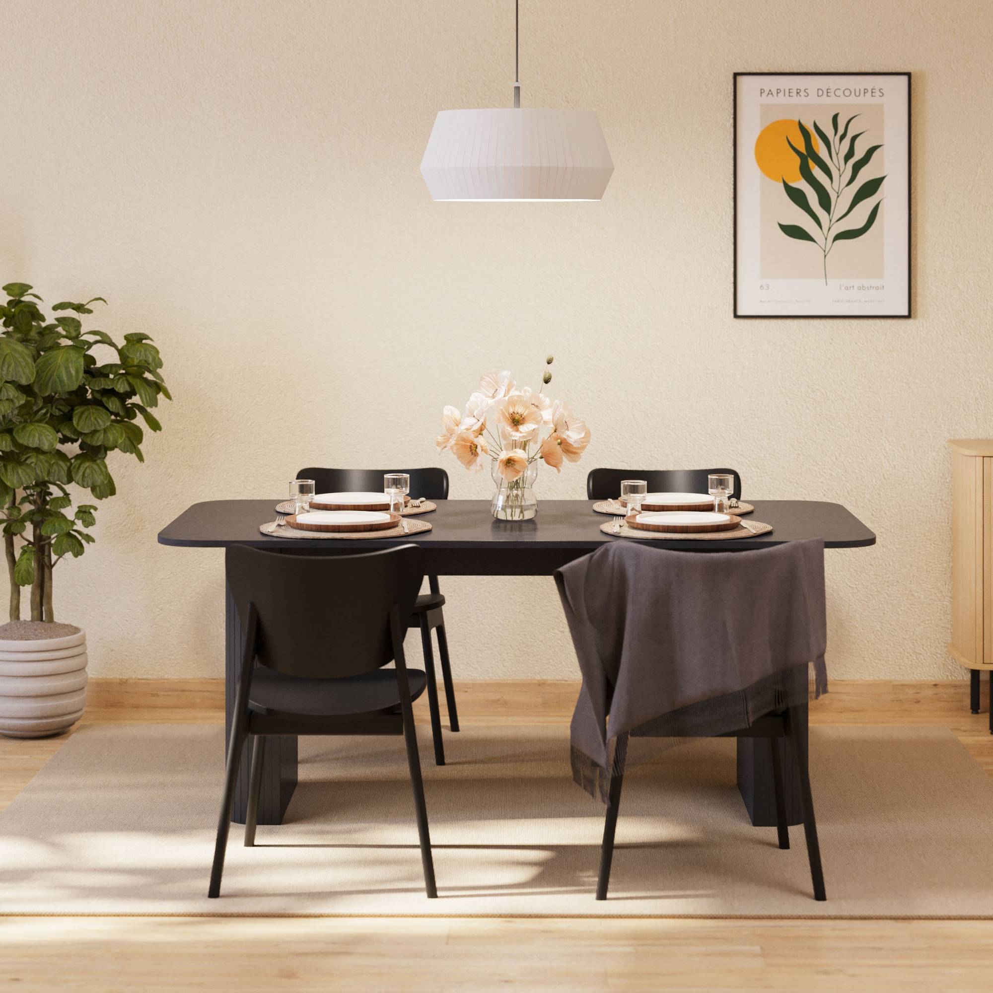 Matgrupp Bark Kopparbo Rektangulärt Matbord 180-240 cm Förlängningsbartt med 4 Jerup Matstol