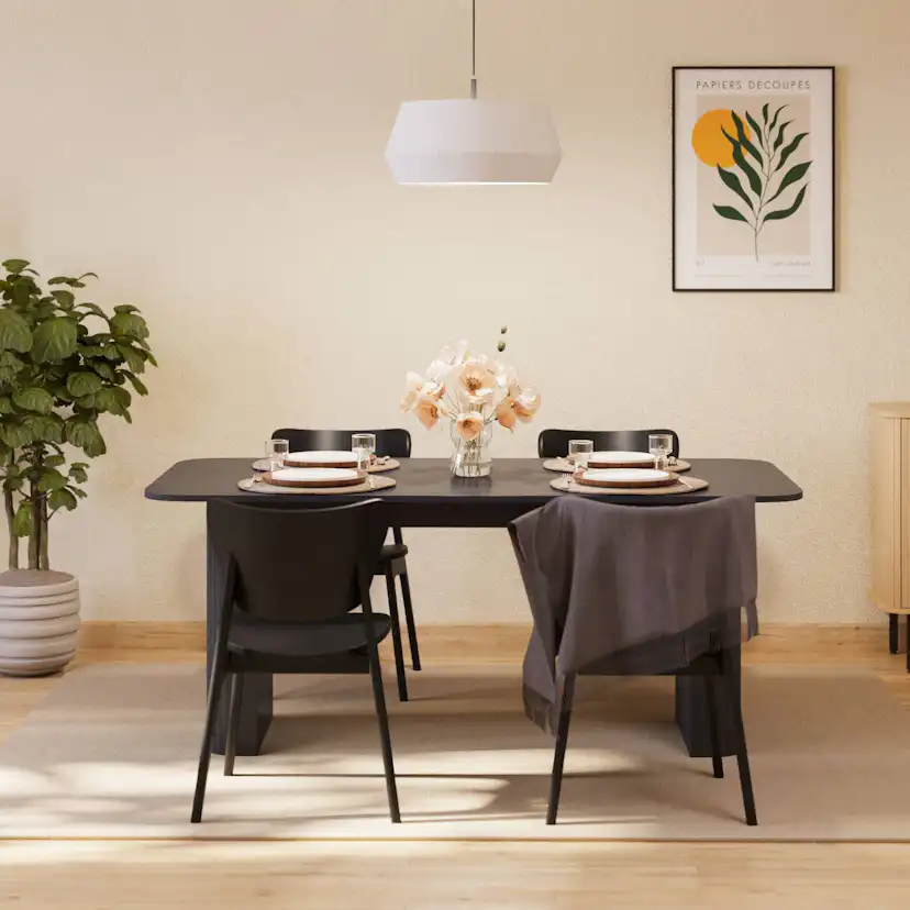 Matgrupp Bark Kopparbo Rektangulärt Matbord 180-240 cm Förlängningsbartt med 4 Jerup Matstol
