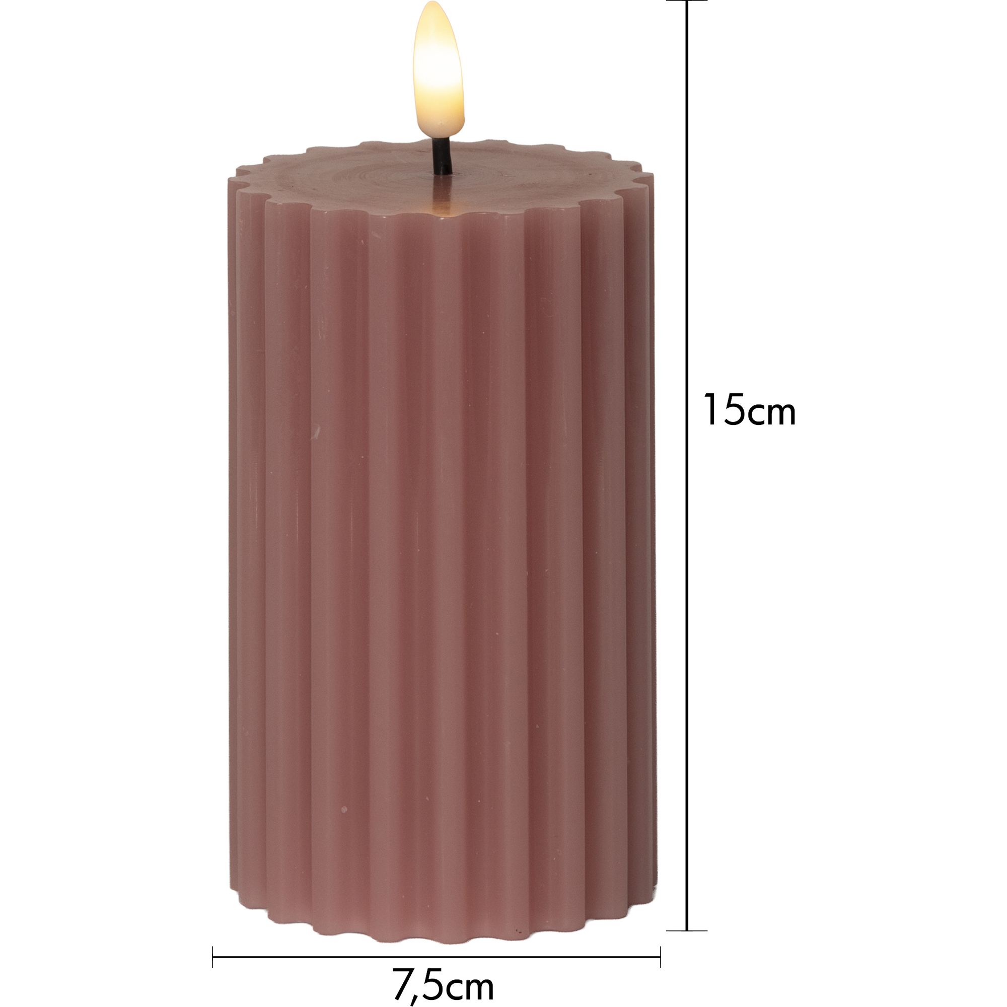 LED Blockljus Flamme Stripe Rosa 7,5x15 cm Rosa