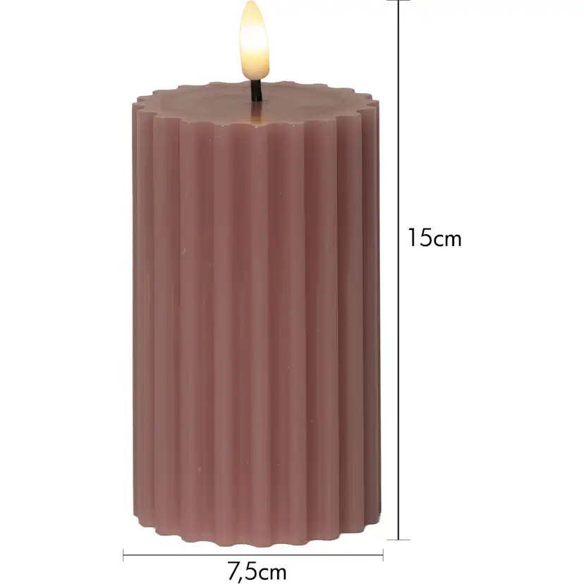 LED Blockljus Flamme Stripe Rosa 7,5x15 cm Rosa