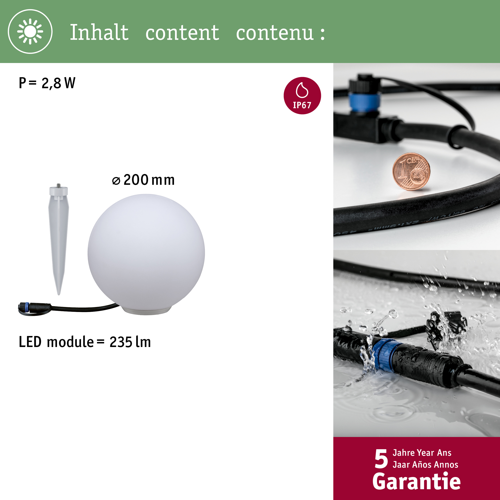 Dekorationsljus LED Paulmann Globe Plug & Shine IP67 24V Diameter: 200 mm