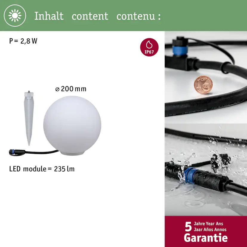 Dekorationsljus LED Paulmann Globe Plug & Shine IP67 24V Diameter: 200 mm