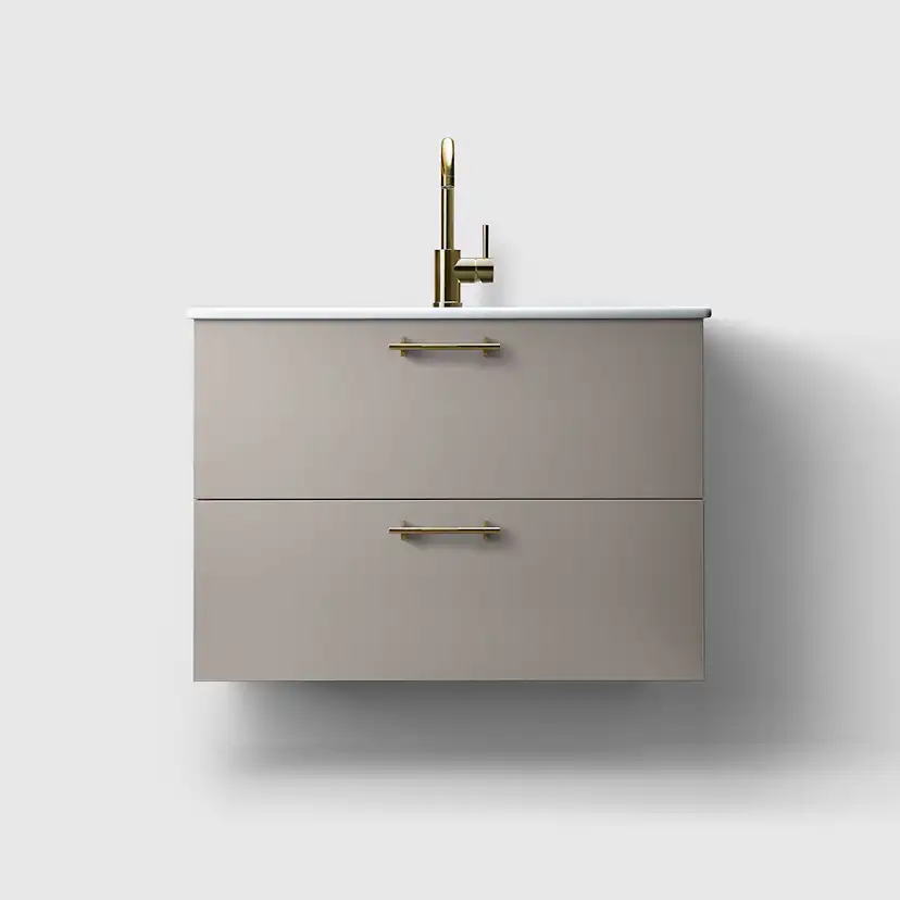 Haven Kommod H3/80S-W.Grey-Porcelain Slim Htag A2 03 Mäss Grålackerad, Tvättställ Slim i Porslin med Handtag A2.03 i Mässing