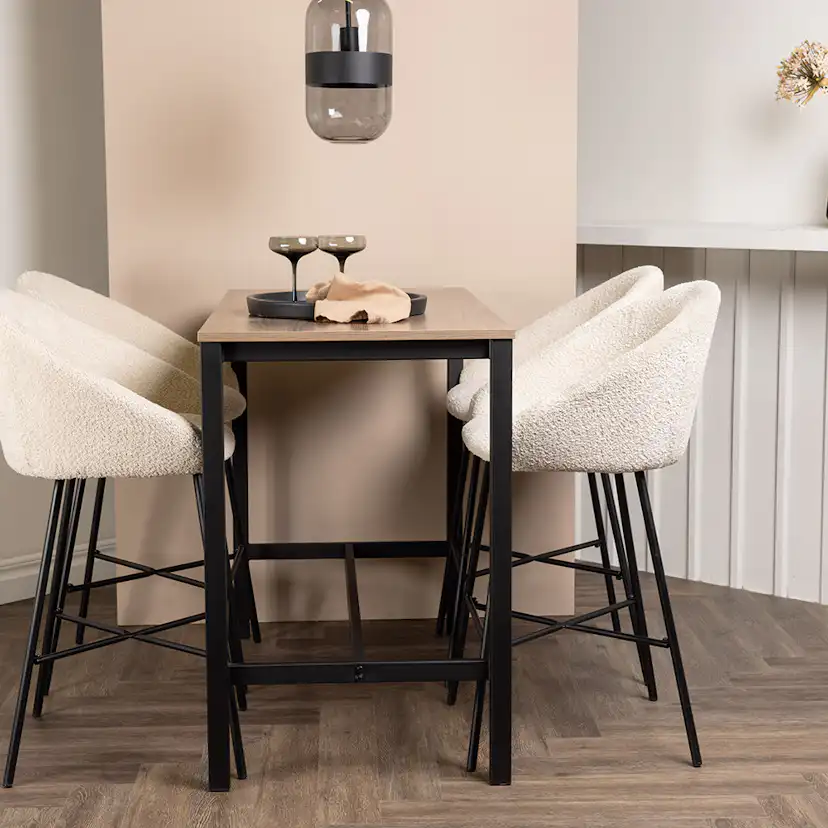 Camden Bar Table - Walnut / Walnut MDF +Velvet Bar Chair - B Valnöt/Vit