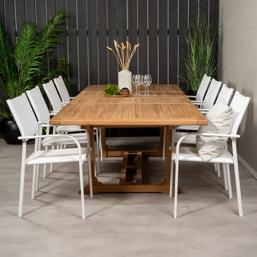 Matgrupp Venture Home Kenya 195-295x110 Teak med 8 Santorini Karmstolar