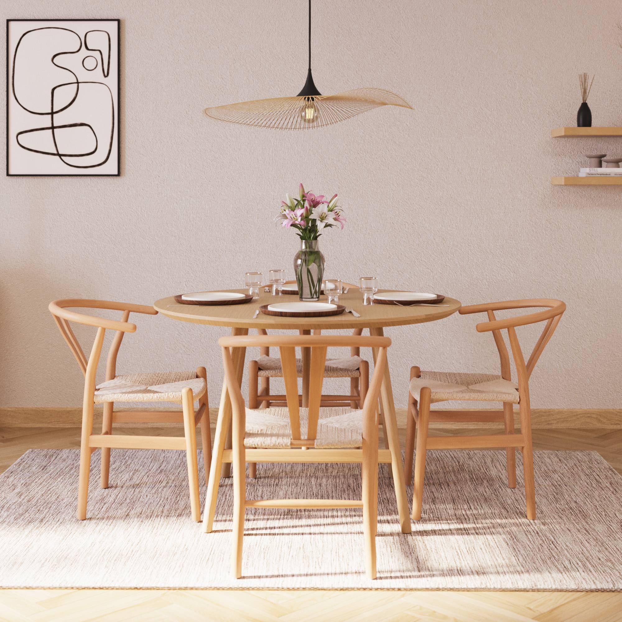 Matgrupp Bark Jerup Runt Matbord 120 cm med 4 Dastoori Matstol