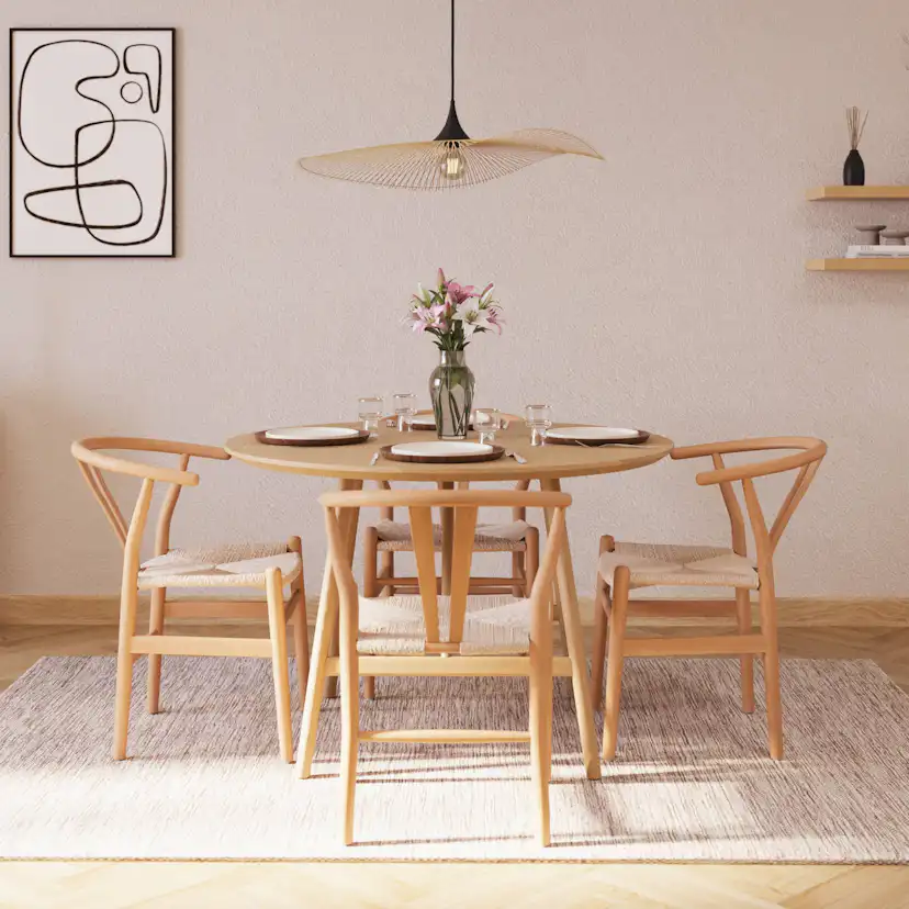 Matgrupp Bark Jerup Runt Matbord 120 cm med 4 Dastoori Matstol