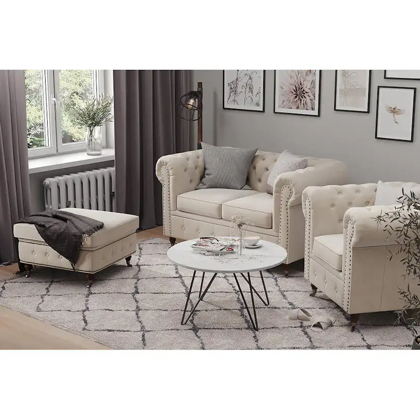 Chesterfield Deluxe 2-sits Soffa Beige