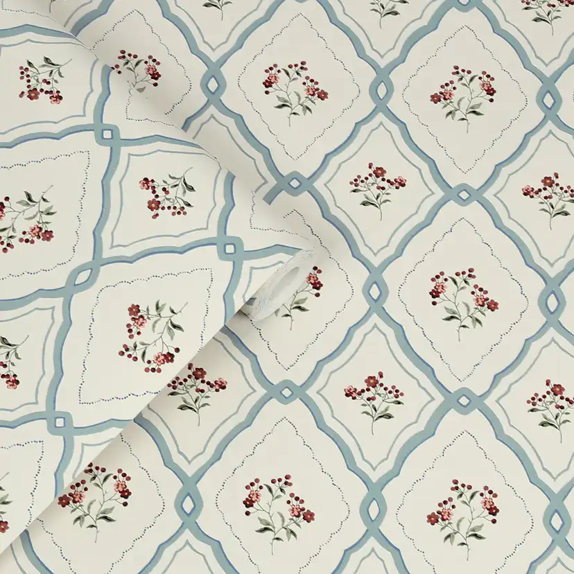 Tapet Laura Ashley Pinford Trellis Pale Seaspray Blå 121066