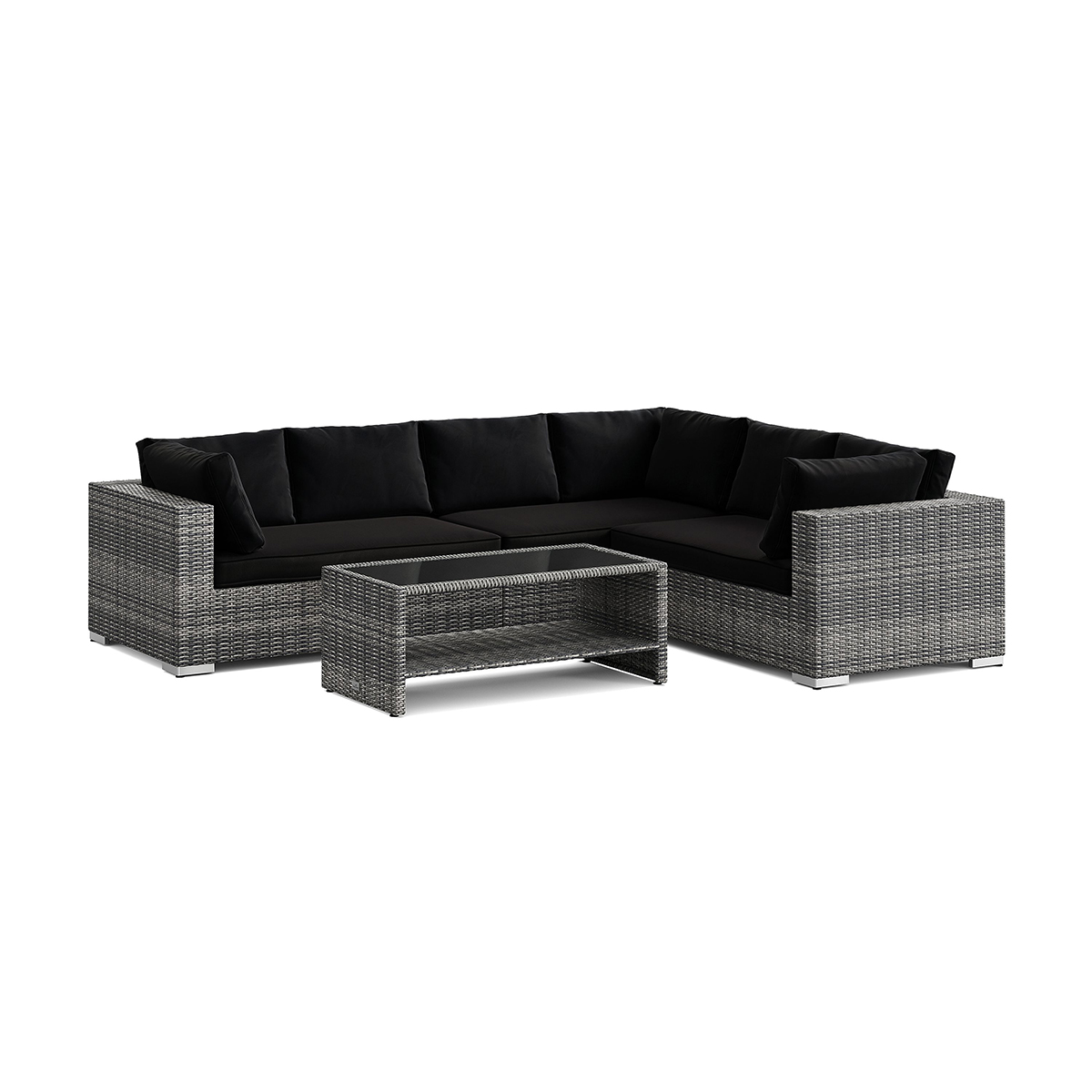 Loungegrupp Comfort Garden Bahamas L-formad utesoffa vänster, 6-sits med bord och hylla