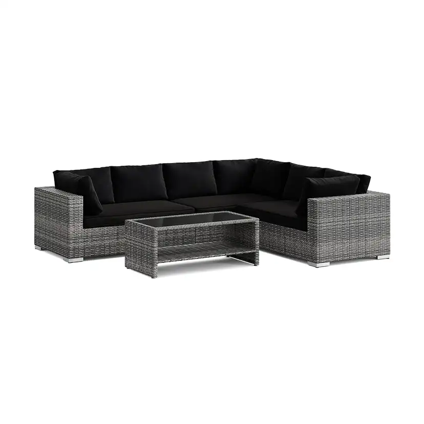 Loungegrupp Comfort Garden Bahamas L-formad utesoffa vänster, 6-sits med bord och hylla