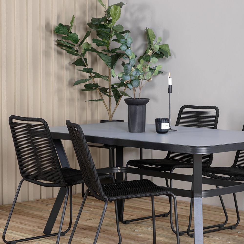 Matgrupp Venture Home Vyn med 4 Lumi Stapelbara Matstolar