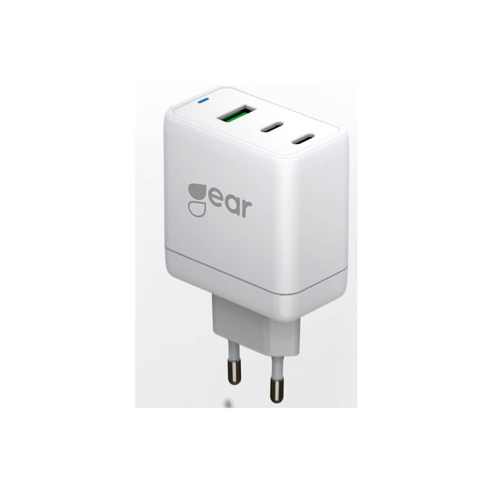 Laddare Gear Gan 220v 2xUSB-C + 1xUSB-A PD 45w + 18w + 5a (tot. 65w)
