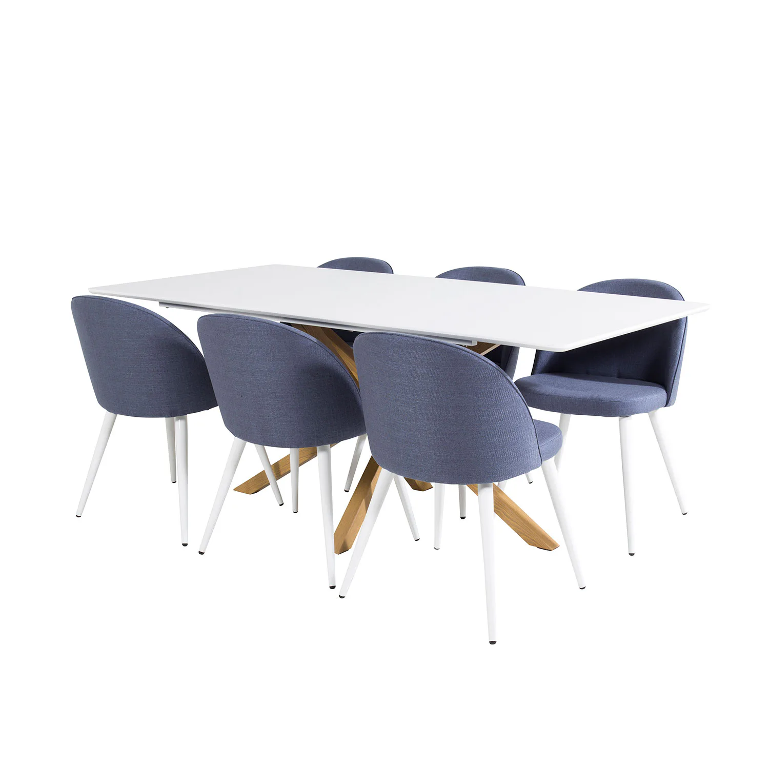 Matgrupp Venture Home Piazza med 6 Velvet stolar Tyg Blå/Vit