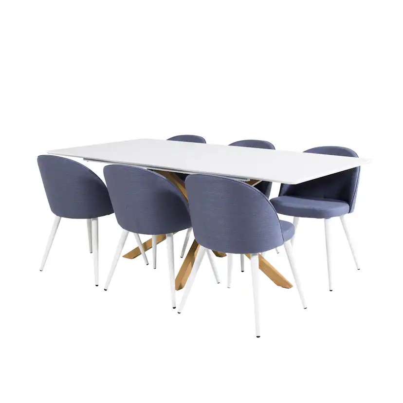 Piazza Dining Table - 180*90*75 - White / Oak+Velvet Dining Blå/Vit