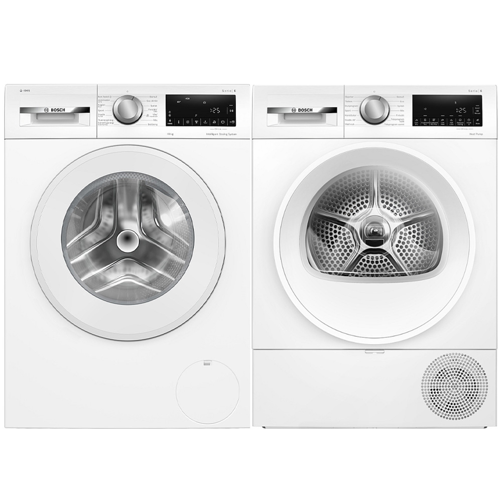 Tvättmaskin och Torktumlare Bosch WGG254FLSN + WQG2420ASN Serie 6 Vit