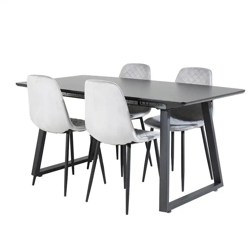 Inca Extentiontable - Black top /+Polar Diamond Chair -_4 Svart/Grå