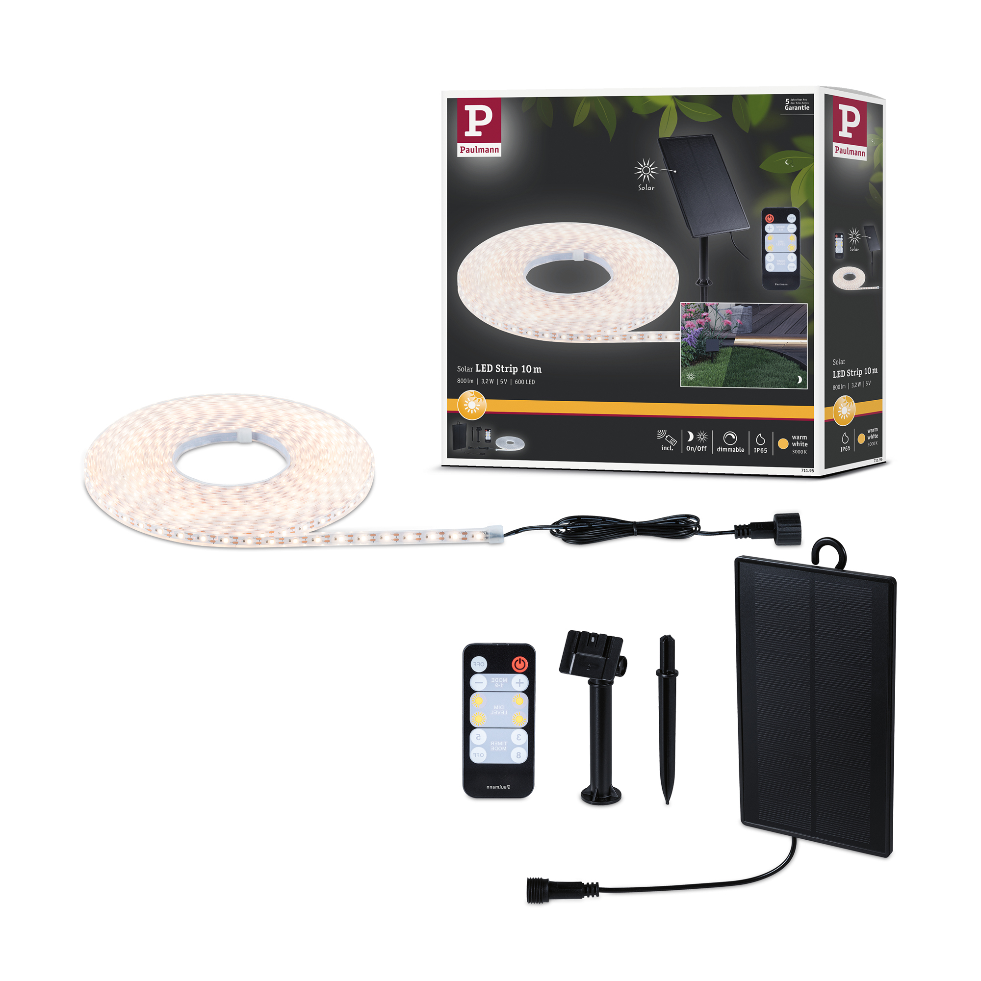 Solcellsljuslinga LED Paulmann MaxLED Ljusstrip inkl. Fjärrkontroll IP44 Ljus: Soft White, Längd 10 m