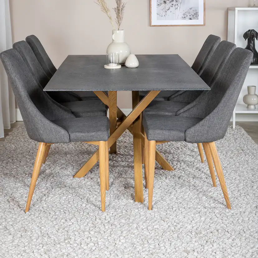 Piazza Dining Table 180x90 cm+Leone Dining Chair Grå/Ek