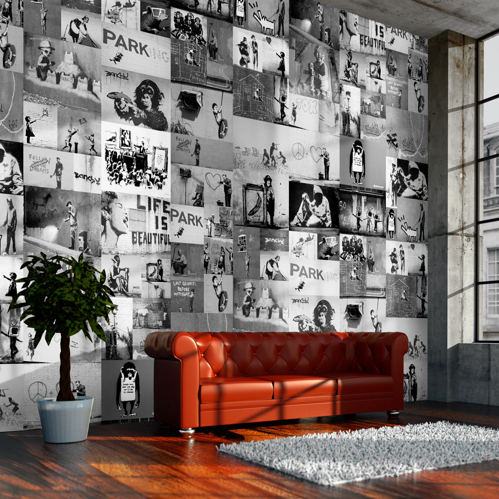 Fototapet Arkiio Banksy grey collage 50x1000 cm
