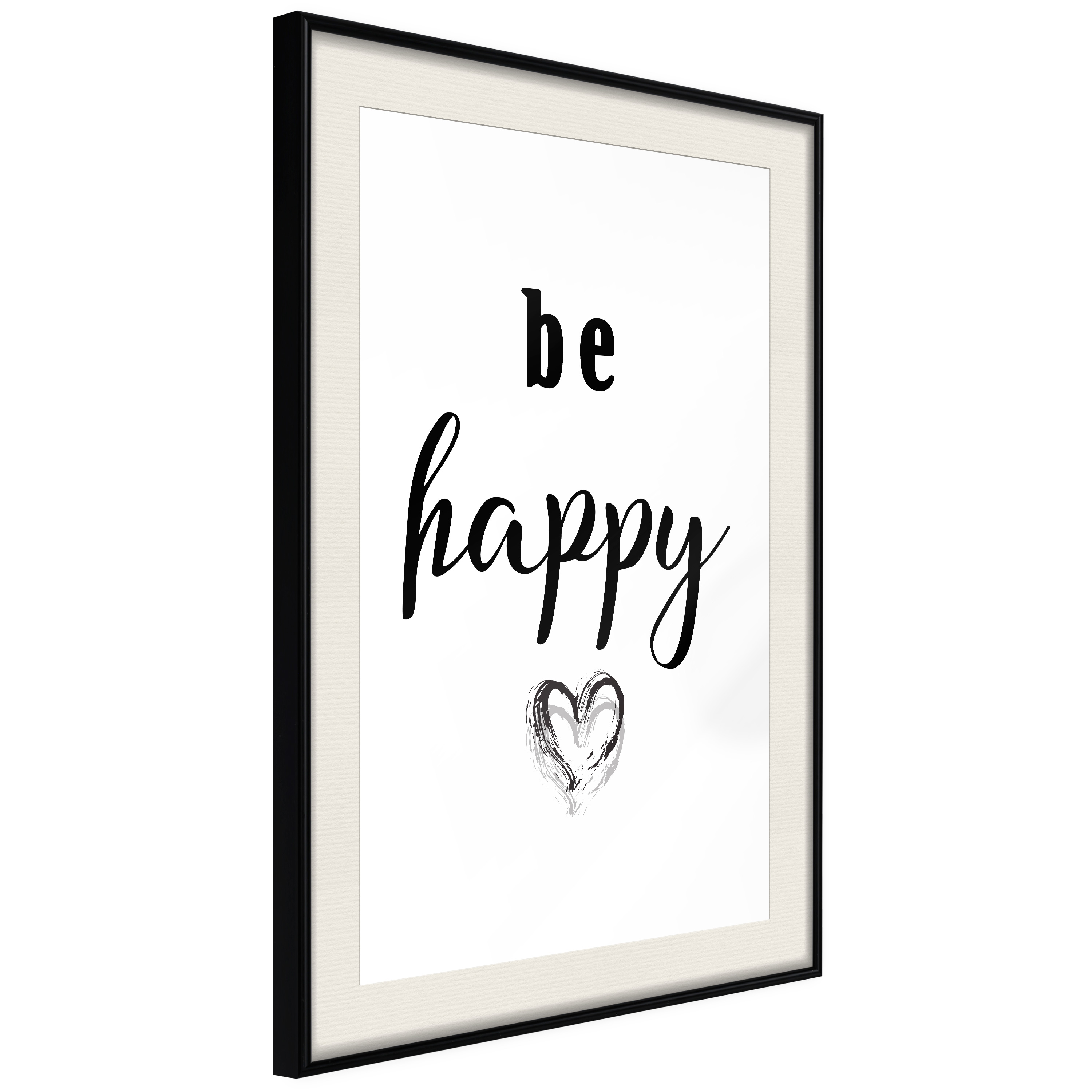 Affisch - Be Happy [Poster] 30x45 Svart ram med passepartout, 30x45 cm