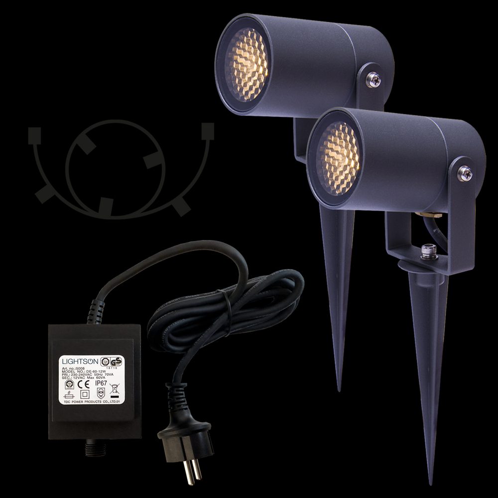 Markspot LightsOn Luna Start 2-pack med Transformator, Mörkgrå