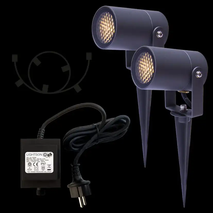 Markspot LightsOn Luna Start 2-pack med Transformator, Mörkgrå