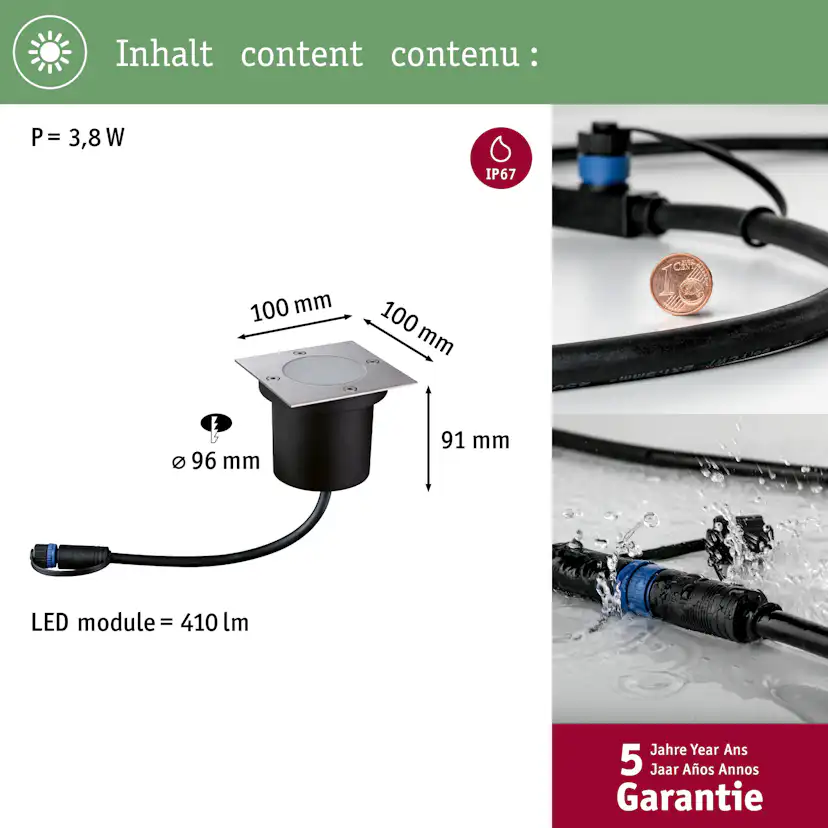 LED Infälld Markbelysning Paulmann Plug & Shine Floor Spot Kvadrat IP67 24V