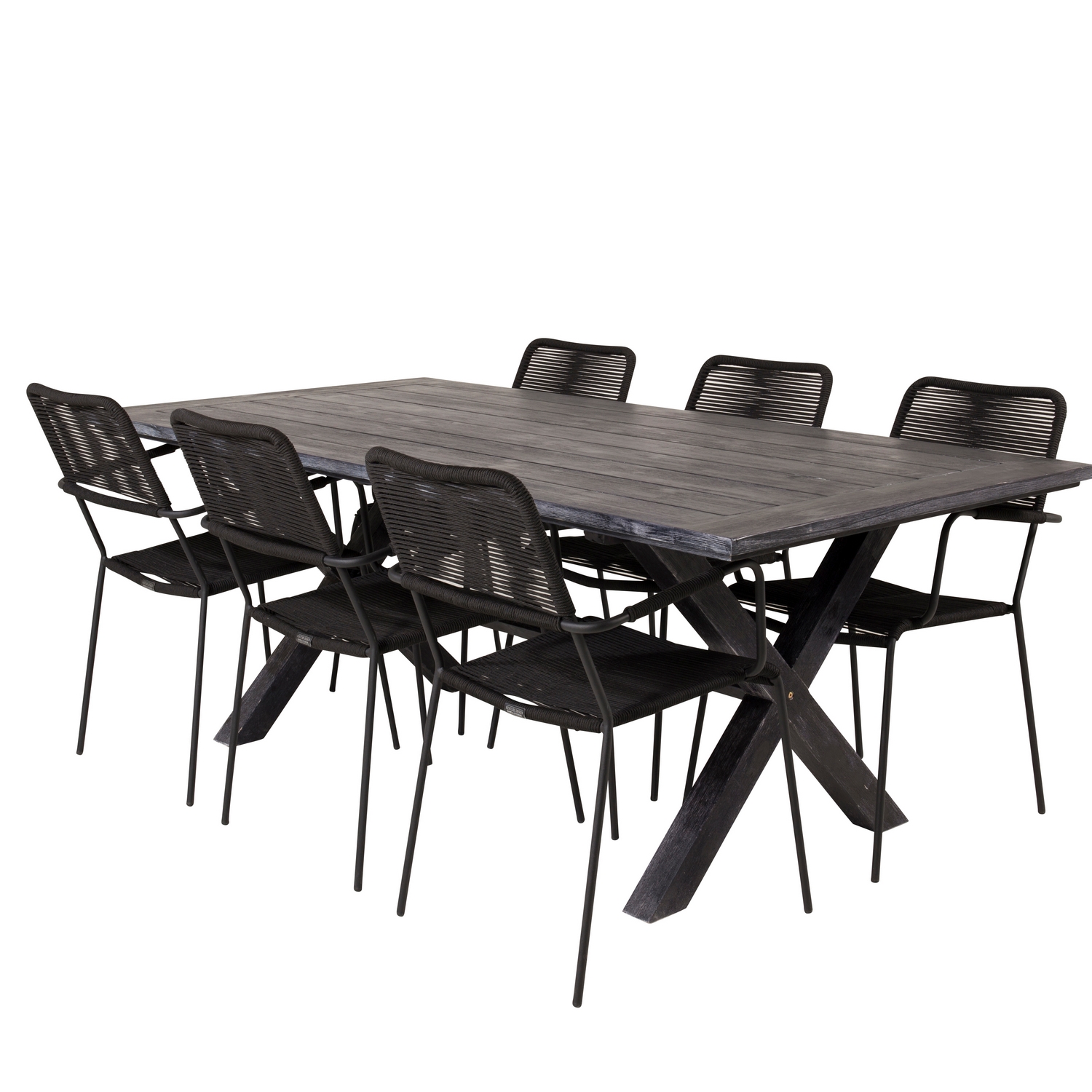 Rives Dining Table 200*100cm - Black Acacia+Lindos Armchair Svart/Svart