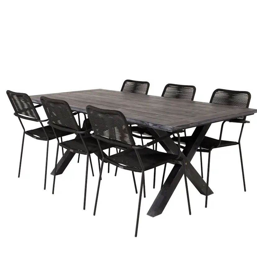 Rives Dining Table 200*100cm - Black Acacia+Lindos Armchair Svart/Svart