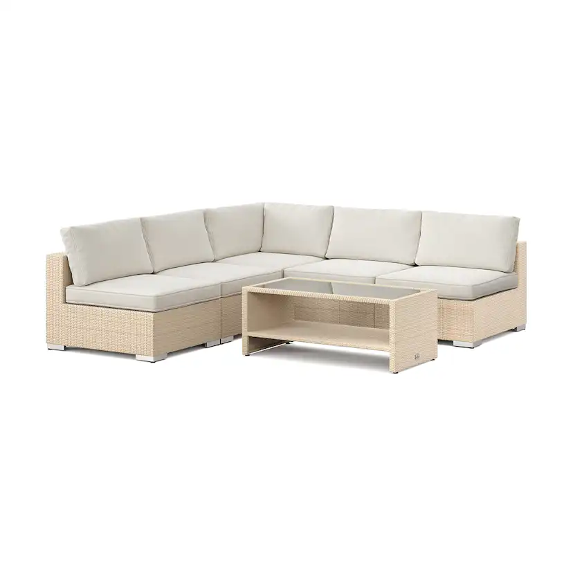 Loungegrupp Comfort Garden Bahamas utomhus hörnsoffa 5-sits vändbar med öppet avslut och bord med hylla