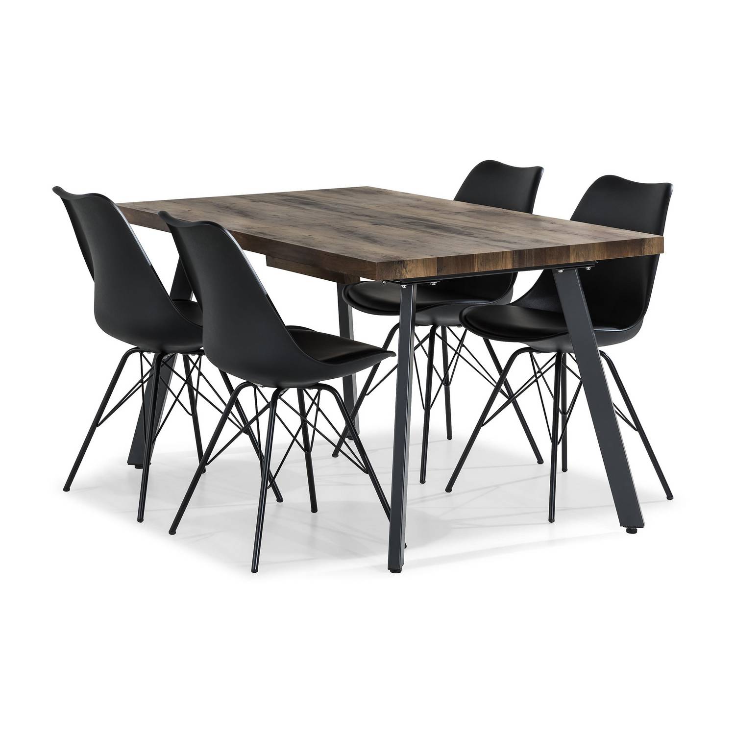 Matgrupp Basic Home Marcelen Rektangulärt Matbord 140-180 cm Förlängningsbart med 4 ShellMatstol Grå/Svart/Natur