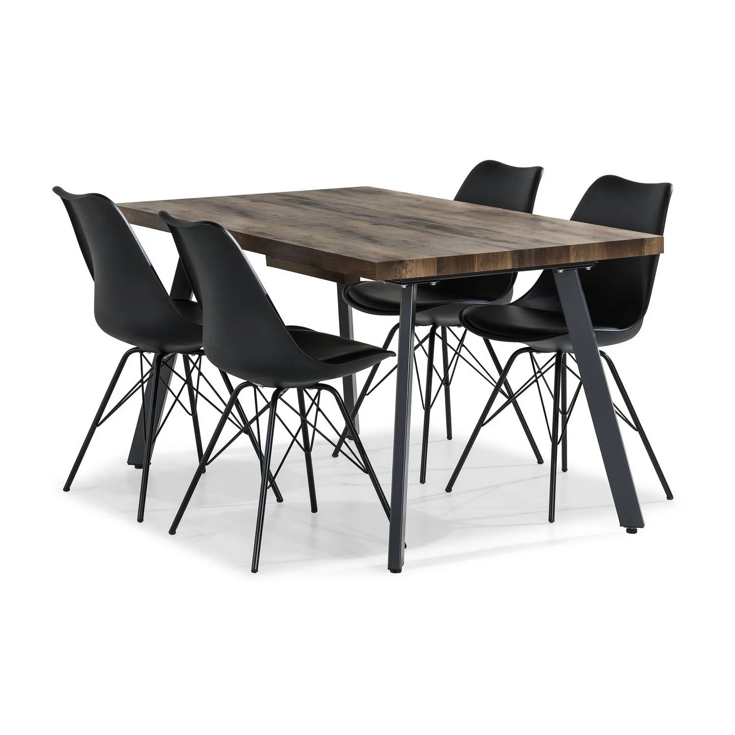 Matgrupp Basic Home Marcelen Rektangulärt Matbord 140-180 cm Förlängningsbart med 4 ShellMatstol Grå/Svart/Natur