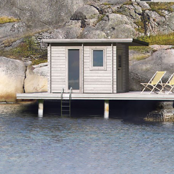 Bastu Baseco Skansnäs Funkis 7 m² Fristående Utebastu med Altan & Pulpettak