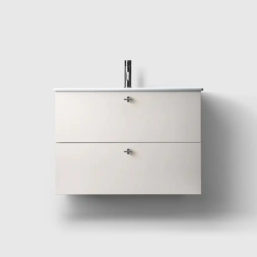 Haven Kommod H3/80S-White-Porcelain Slim Knopp A2 02 Krom Vitlackerad, Tvättställ Slim i Porslin med Knopp A2.02 i Krom