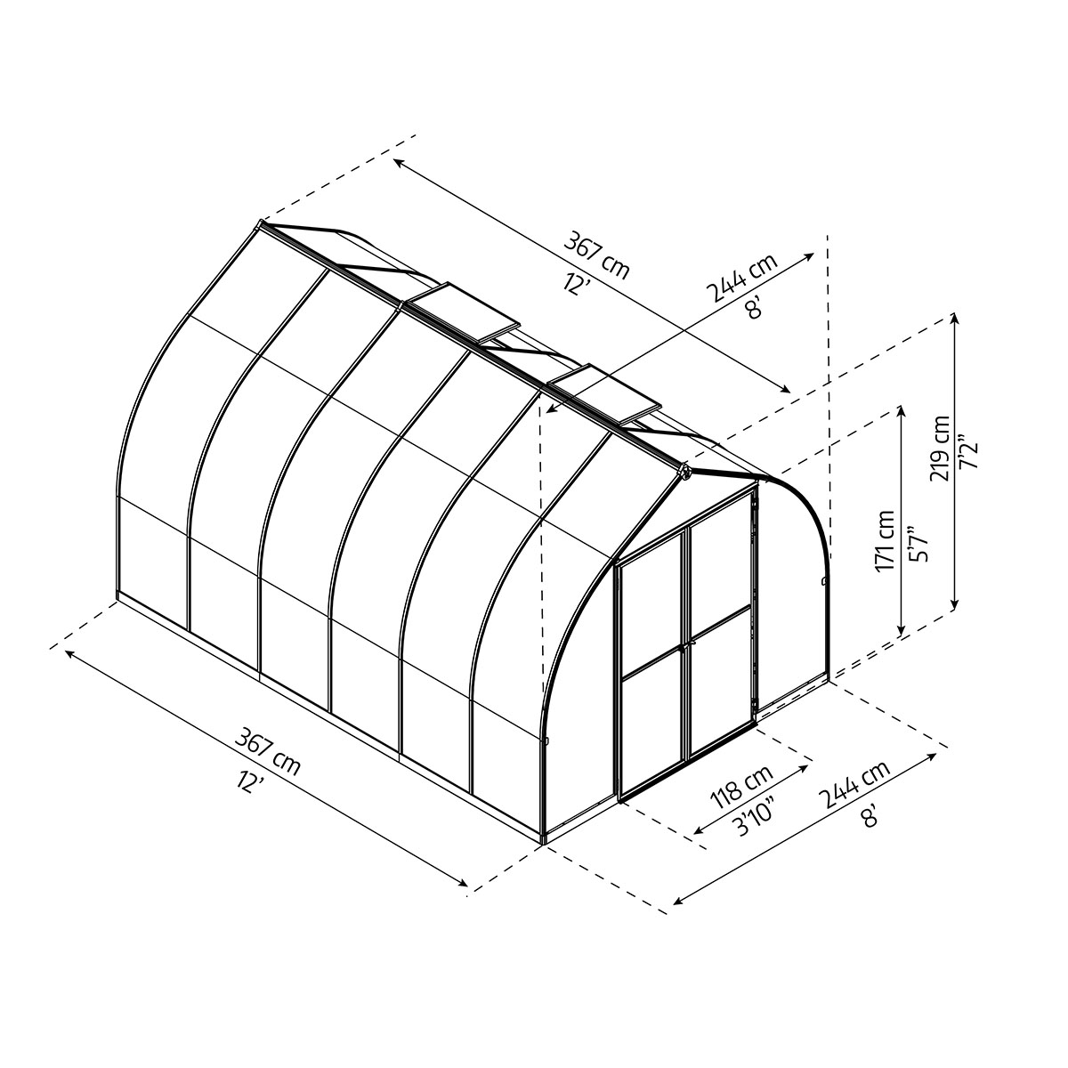 Växthus Canopia by Palram Bella Aluminiumram med UV-Skyddad Polykarbonat & Ventilationsfönster, 8,9 m²