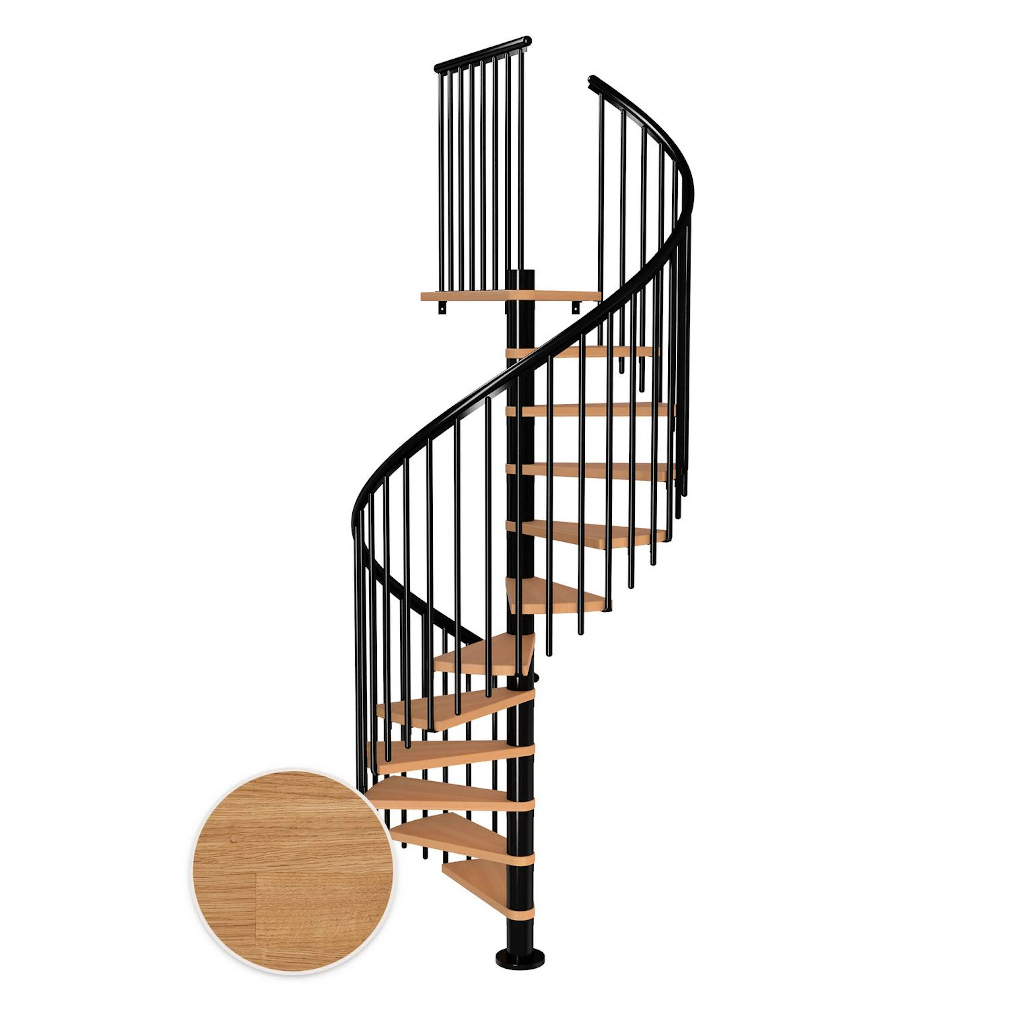 MONTREAL spiral ek oljad svart CLASSIC4 13T Ø140 Svart, D: 1400 mm, Golv till golv höjd: 2910-3330 mm, 13+1 steg