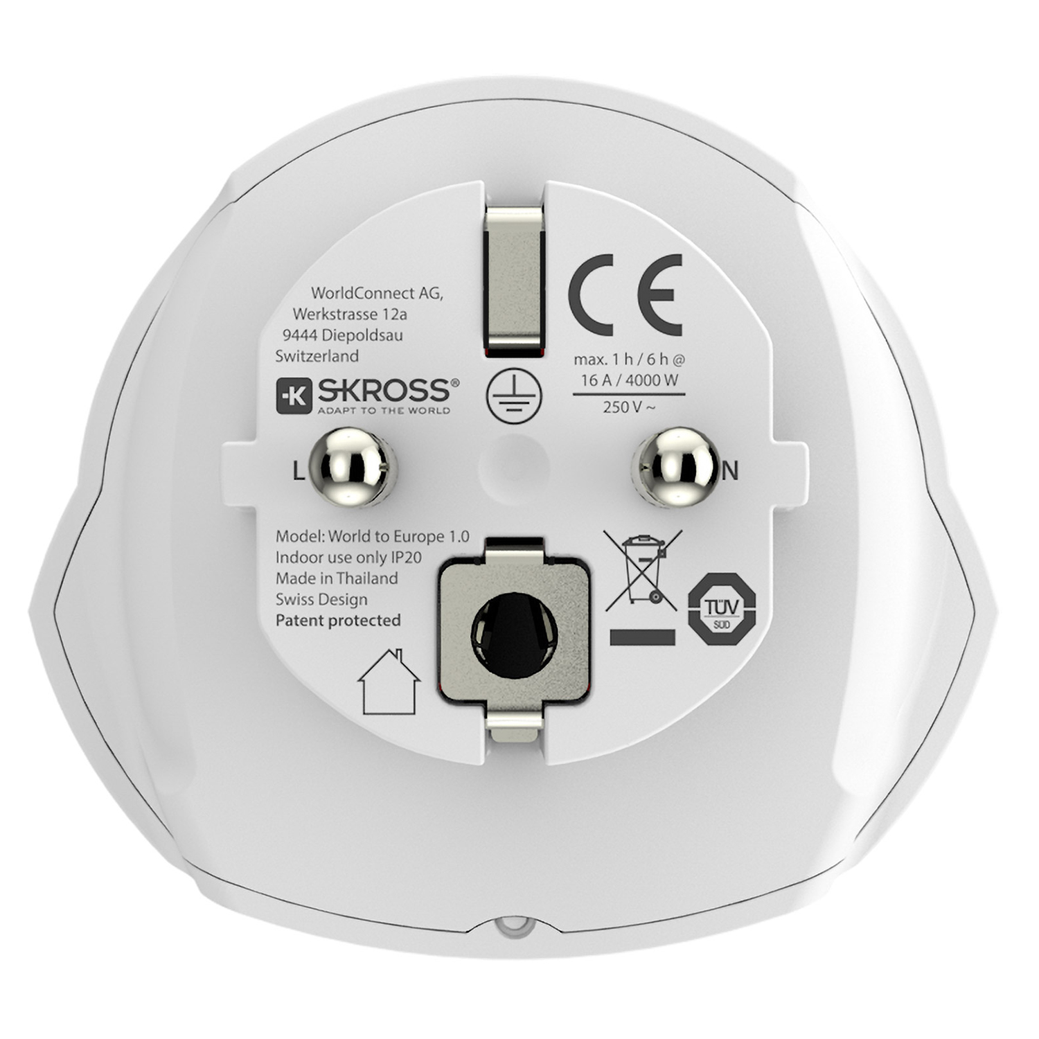 Reseadapter Skross Världen till Europa Jordad