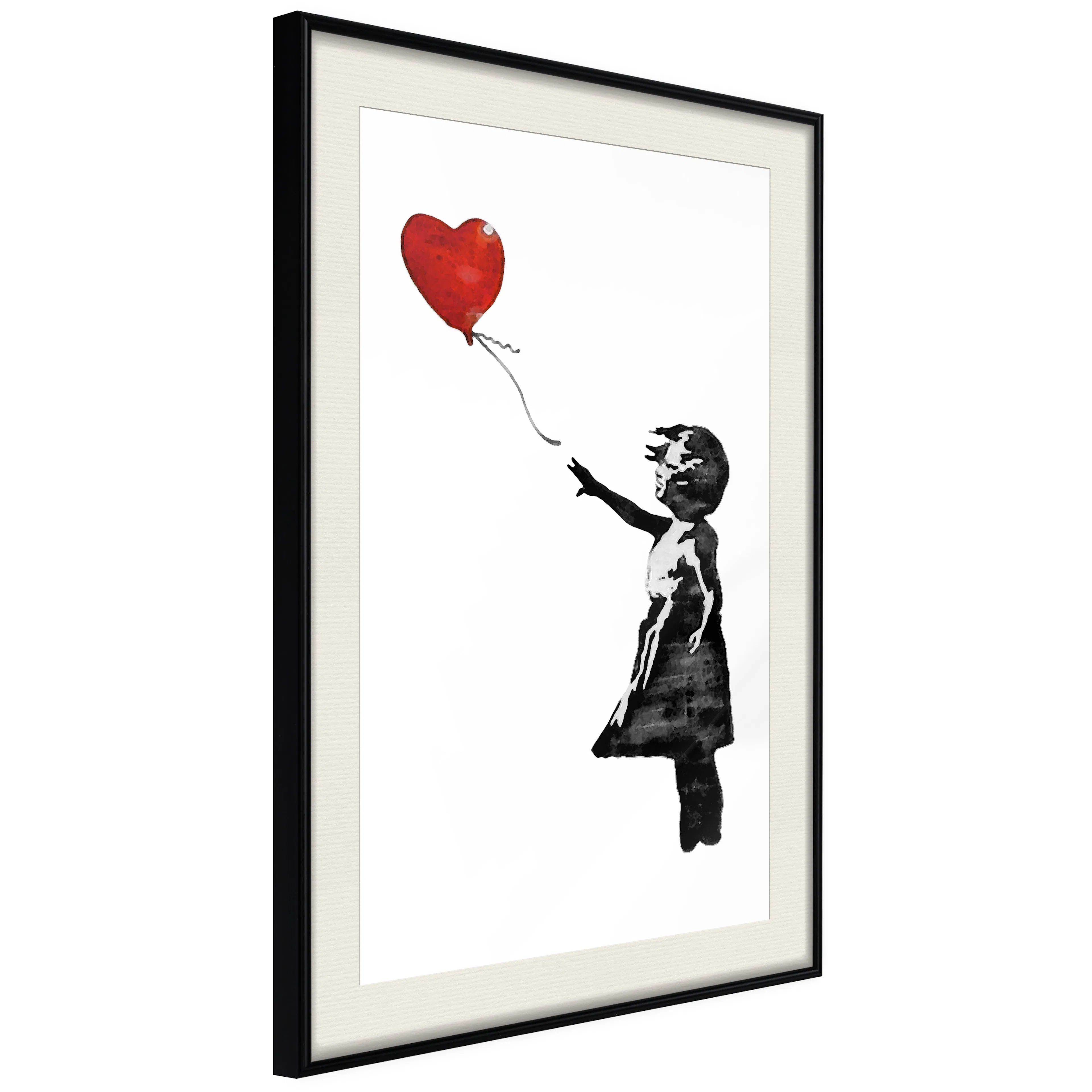 Affisch - Banksy: Girl with Balloon [Poster] 40x60 Svart ram med passepartout, 40x60 cm
