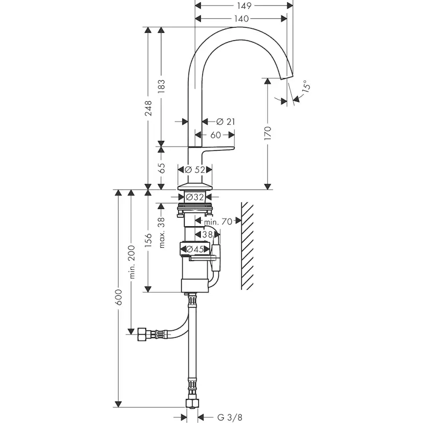 Tvättställsblandare Axor One Select 170 med Push-open ventil
