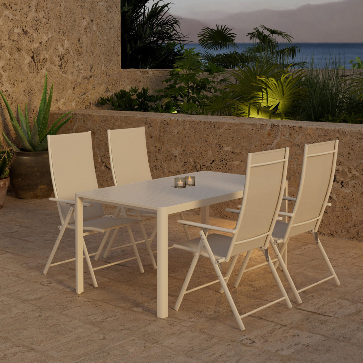 Giardini Table - Beige with 4 Levanzo Chair - Beige Färg: Beige
